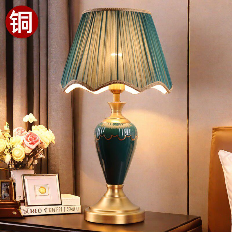 新款美式铜陶瓷i台灯卧室床头柜灯乡村复古简欧式温馨可调光结婚