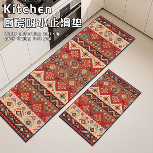 美式 家用耐脏长条毯 复古厨房专用地垫吸水吸油防滑脚垫2025年新款
