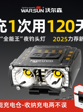 沃尔森G7头灯钓鱼专用夜钓感应帽夹灯强光超亮充电超长续航头戴式