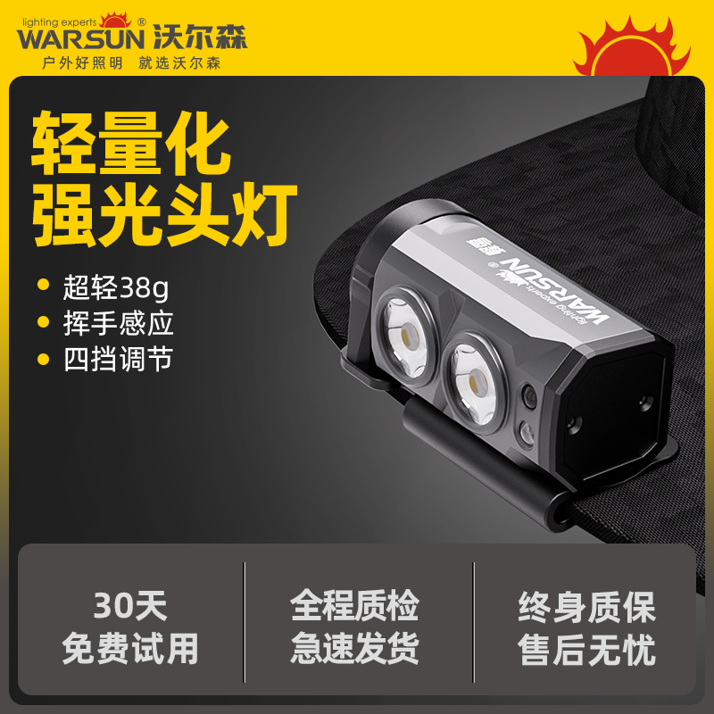 沃尔森蜂鸟感应头灯帽夹强光超亮充电专用夜钓鱼头戴式照明续航
