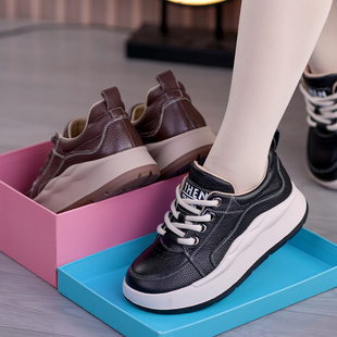 2026春秋新款复古纯色真皮手工女鞋厚底单鞋系带休闲圆头运动鞋子