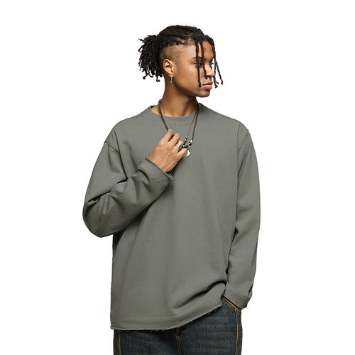 捷展男装|370g毛边半螺纹领卫衣25秋冬新品街头潮牌宽松上衣男