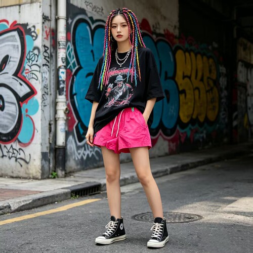 美版 女款 复古嘻哈街头hiphop夏威夷 美式 热辣短款 休闲短裤