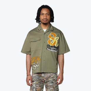 美式 经典 重工刺绣 美版 衬衫 街舞说唱 短袖 复古嘻哈街头hiphop