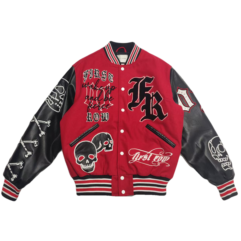 重磅狠货 美版 嘻哈街头hiphop 美式刺绣 羊毛尼pu皮 夹棉 棒球服