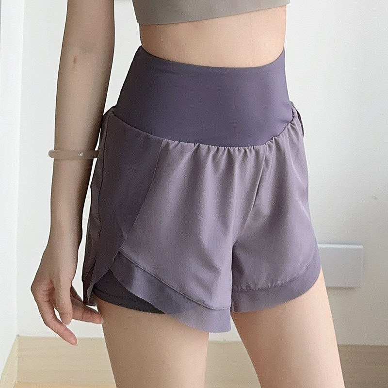 宽松速干运动短裤女防走光带内衬专业跑步训练健身裤高腰瑜伽裤夏