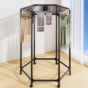 美容院毛巾晾衣架六边形落地家用卧室挂衣服六角简易室内宿舍移动
