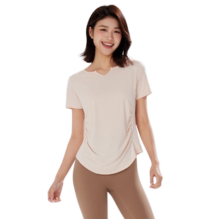neverme瑜伽服女短袖凉感收褶显瘦速干普拉提跑步训练健身服上衣