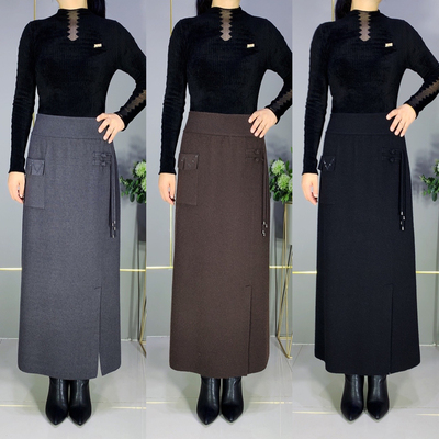 直筒羊毛半身裙女厚款时尚高腰显瘦中年妈妈秋冬A字针织中长裙