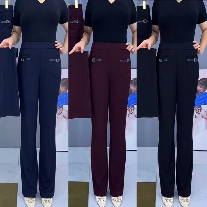 女士秋季牛奶丝休闲裤弹力微喇裤子宽松西裤高腰喇叭裤中老年妈妈