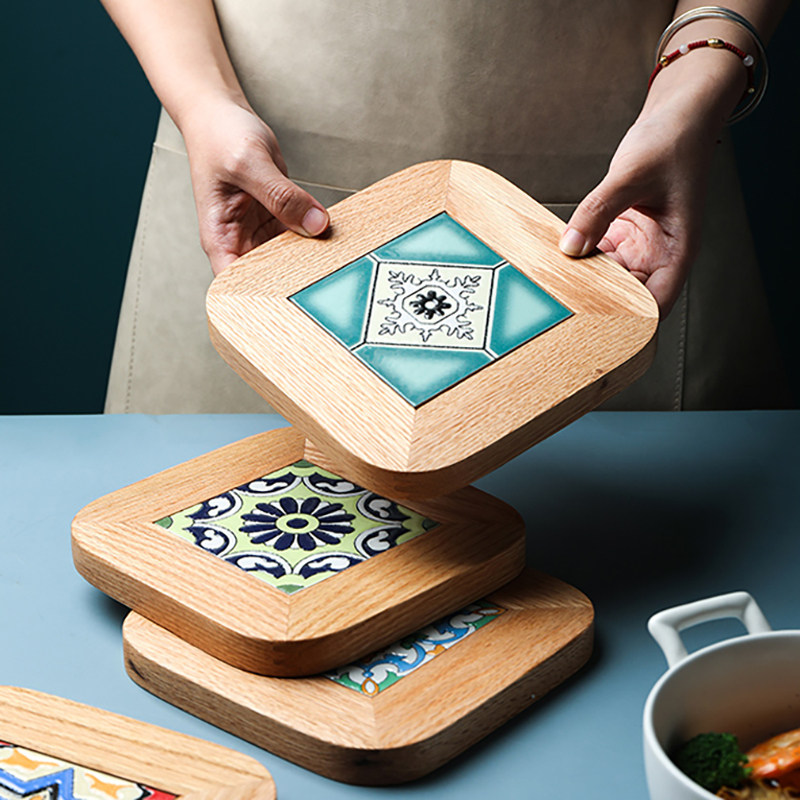 复古花砖橡木实木餐垫隔热垫家用砂锅垫耐高温厨房桌垫防烫垫杯垫,餐饮具,餐垫,淘宝优惠券,粉丝福利购,淘宝优惠卷