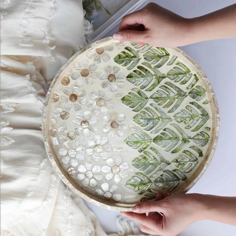 欧式手工贝壳托盘创意家用客厅