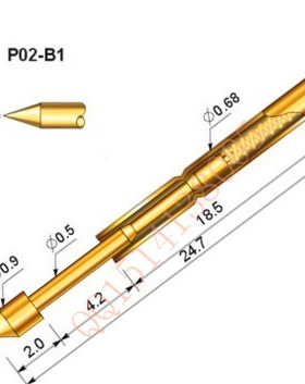 华荣测试针P02PA02-B1直上尖头探针0.68导电针测试弹簧顶针
