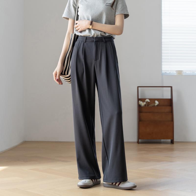 阔腿裤女2025春秋韩版垂感遮胯显瘦韩版宽松灰色直筒裤休闲西装裤