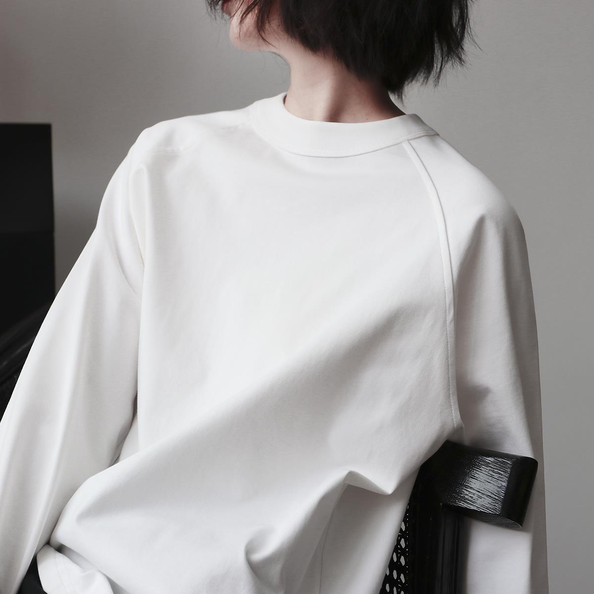 两件包邮 300克重磅加厚强捻棉！宽松插肩袖打底衫圆领长袖T恤女