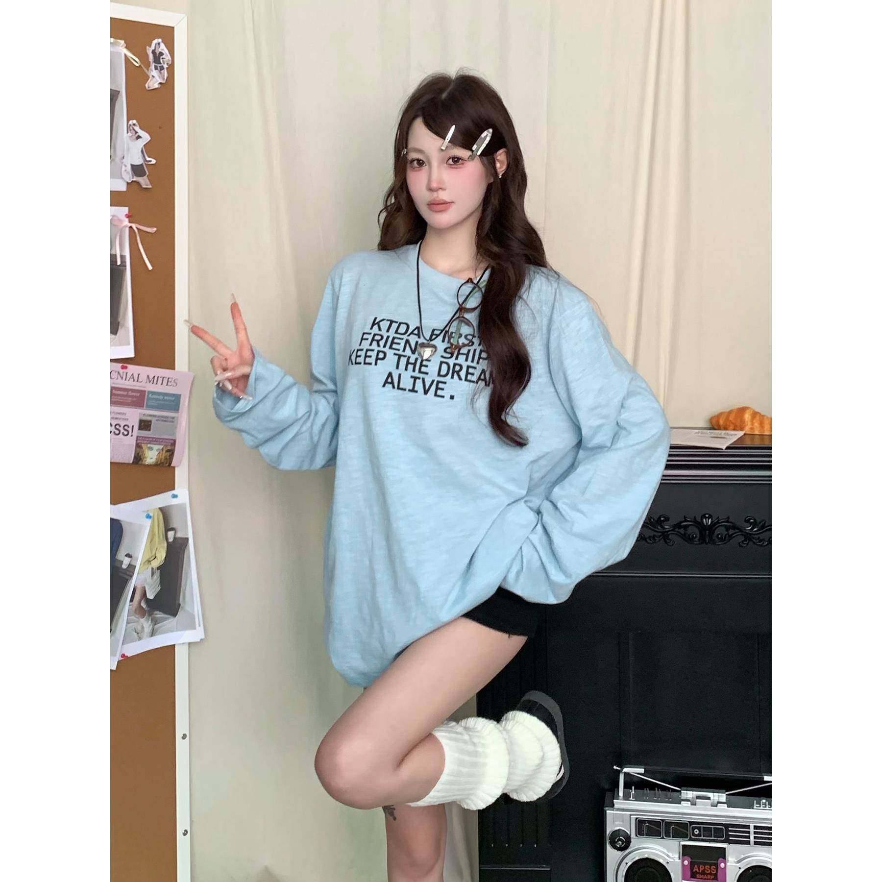 KTDA春秋基础标语印花国潮牌情侣男女宽松打底衫百搭T恤长袖2024