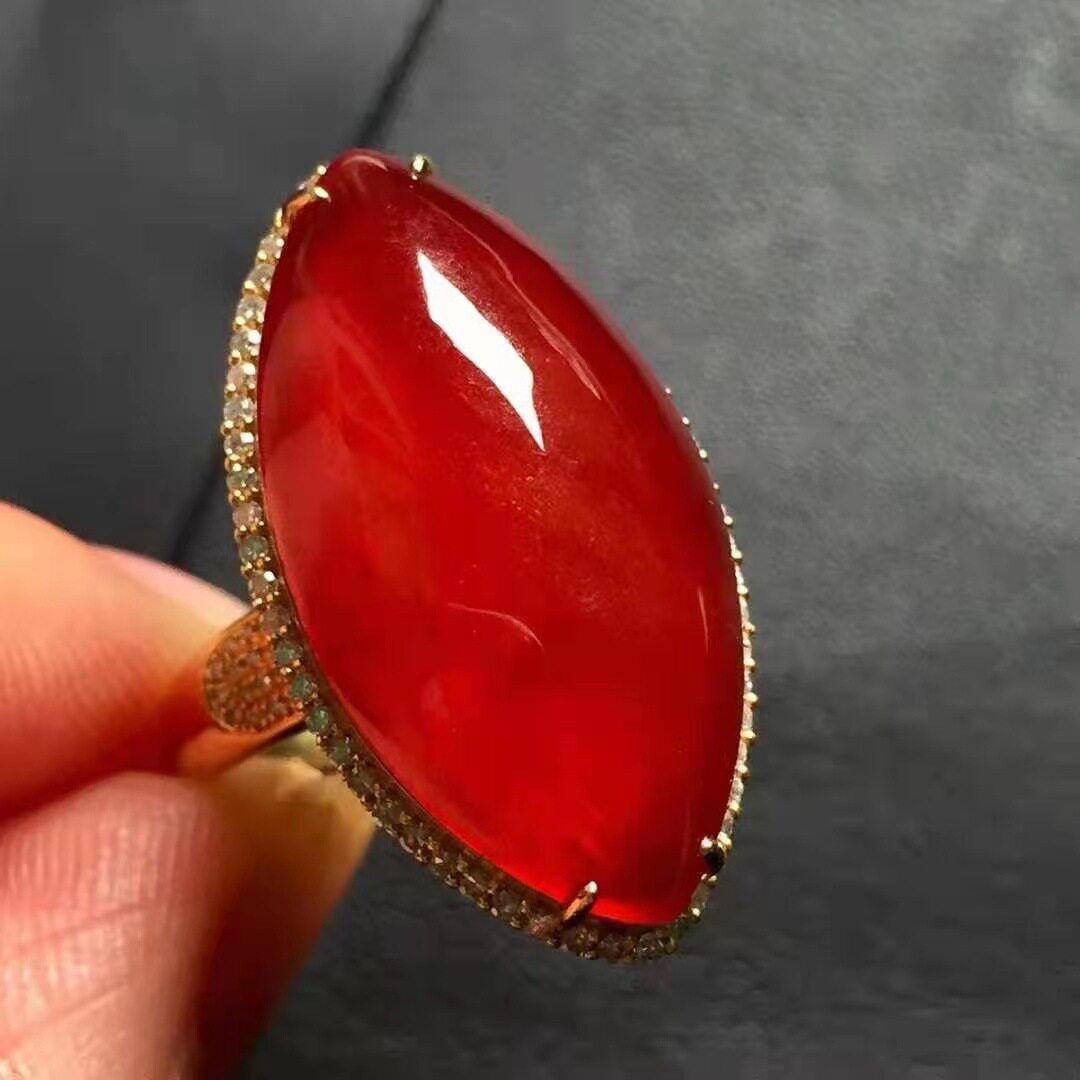 送礼马眼冰种红翡马眼玉髓戒指女大气时尚简约百搭气质