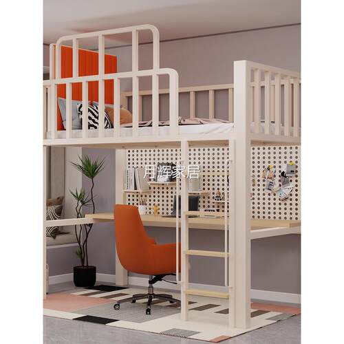 【香港澳门包邮】铁艺高架床单上层覆式二楼床上床下桌错层高低床