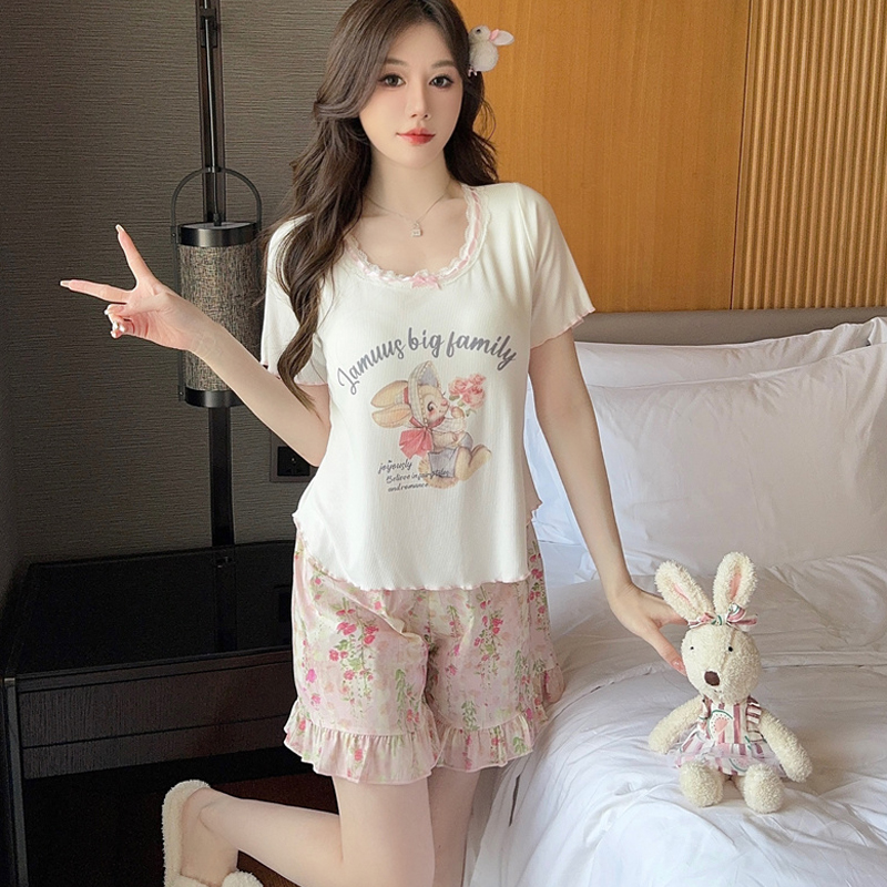 花波浪边女士网红家居服套装