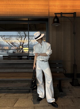 「1012H」法式老钱风修身白色牛仔长裤休闲舒适13盎司松弛男女