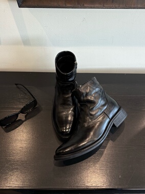 「1012H」复古做旧纹理胎牛皮短靴男女秋冬新款马丁靴切尔西舒适