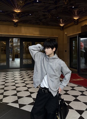 「1012H」美式复古廓形连帽卫衣男女宽松开衫上衣boxy版型双拉链