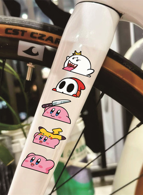 公路车贴任天堂星之卡比个性创意卡通可爱车贴纸马里奥自行车反光