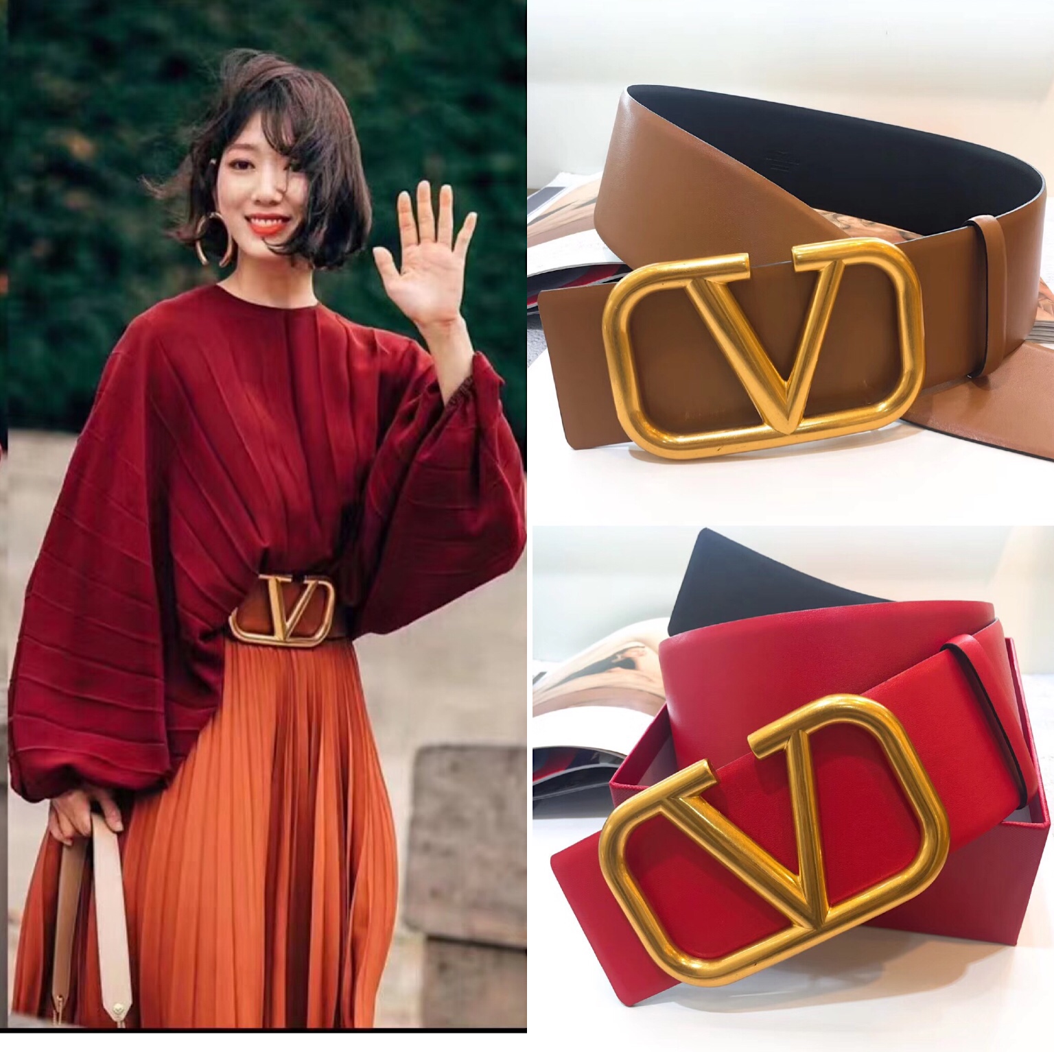 新款装饰V扣皮带女宽西装连衣裙腰封百搭配大衣真皮头层牛皮腰带