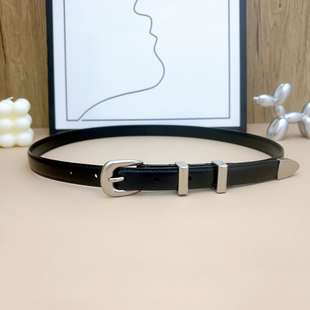新款女士皮带装饰裤带真皮百搭牛皮针扣凯旋门牛仔裤细1.8cm腰带