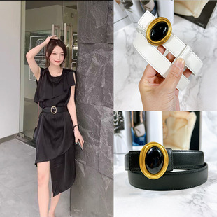 女士百搭Y家宝石真皮配裙子西装牛皮腰带女装饰连衣裙杨树林腰封