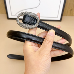 杨树林椭圆扣新款腰带细配装饰水钻真皮复古牛仔裤配连衣裙皮带