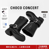 时尚 CHOCO 25AW圆头搭扣中筒骑士靴 履 复古厚底靴 CONCERT设计鞋