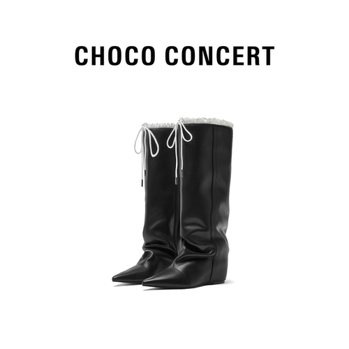 CHOCOCONCERT尖头坡跟长筒靴
