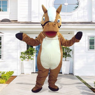 棕马卡通人偶服装行走玩偶公仔头套衣服表演演出道具扮演国外版