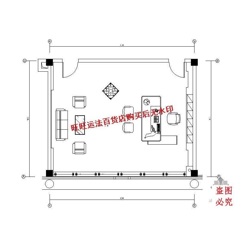 某烟厂副厂长办公室装修cad图纸室内设计装修dwg图