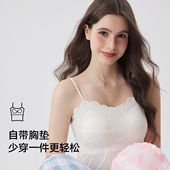 抹胸内衣女吊带背心带胸垫防走光夏季 内搭小胸不空杯白色蕾丝文胸