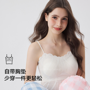 抹胸内衣女吊带背心带胸垫防走光夏季 内搭小胸不空杯白色蕾丝文胸