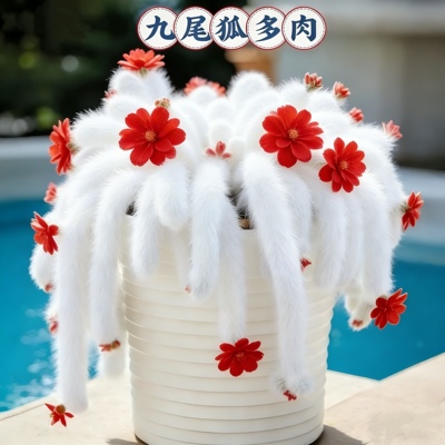 长毛九尾狐开花多肉仙人掌植物