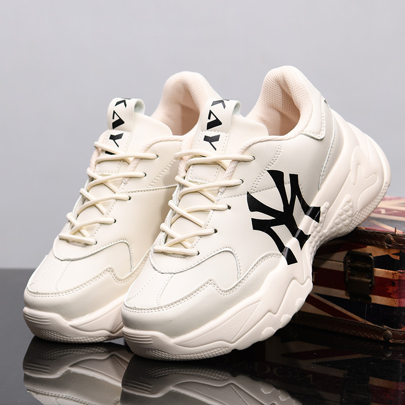 麦昆运动小白鞋男鞋2024春秋厚底情侣真皮印花增高老爹鞋女KY266