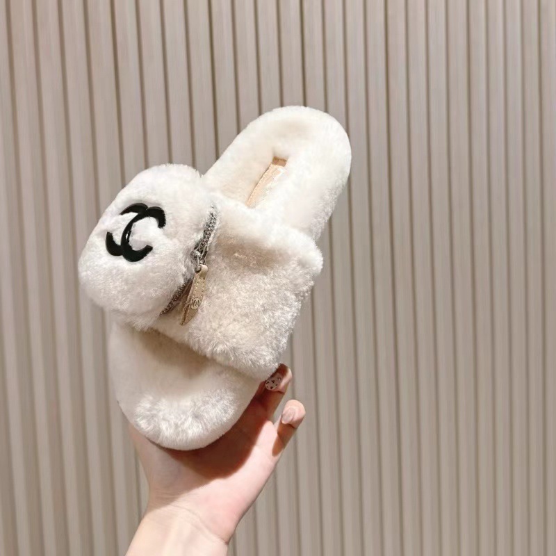 新款C家小香风毛毛拖鞋女25秋冬季书包扣厚底休闲百搭一字毛拖鞋
