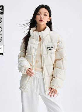 WaitingWave基础压印logo纯色立领宽松冬羽绒服90白鸭绒男女同款
