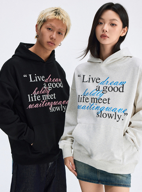 WaitingWave美式撞色字母印花帽衫潮牌宽松休闲连帽卫衣男女同款