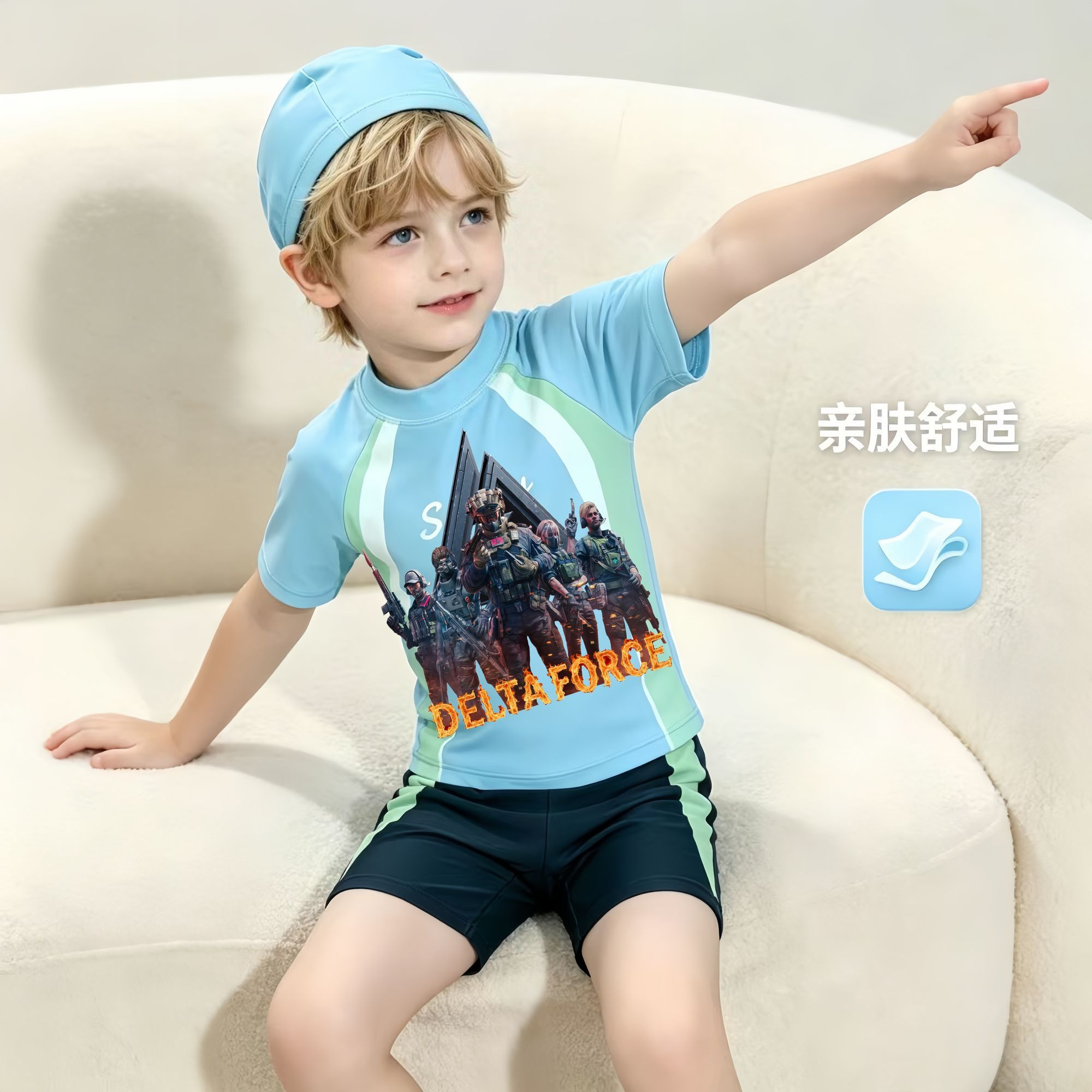 男童泳衣分体式套头三角洲行动威龙游泳衣透气中大童夏季速干套装