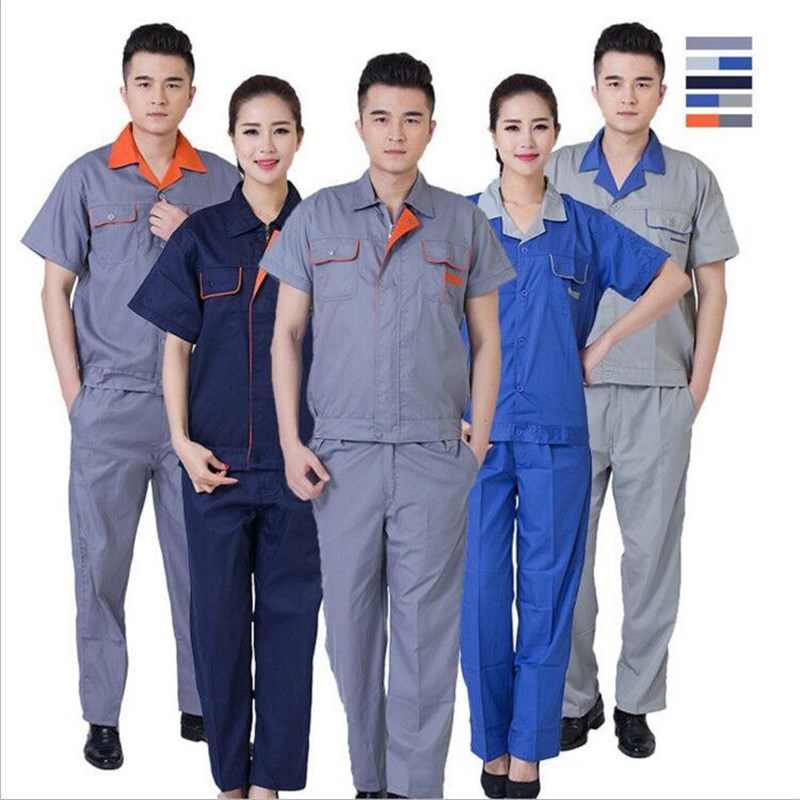 夏季短袖工作服套装男 半袖汽修劳保车间办公机械工程服工服定制