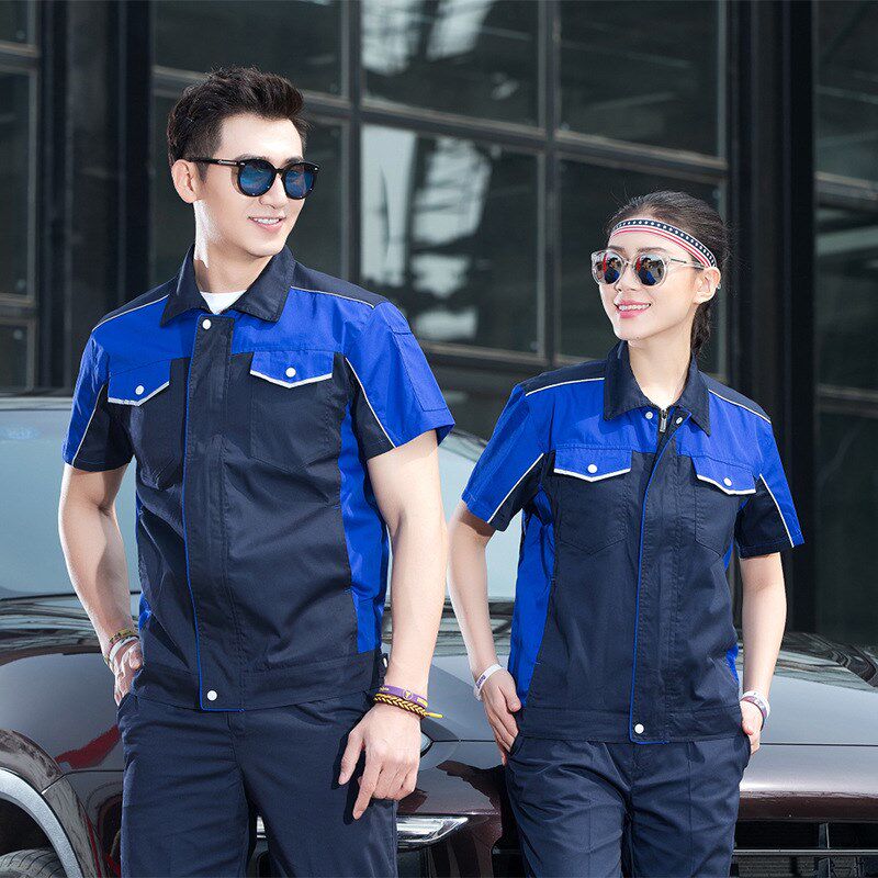 现货夏装工作服套装男品质汽修服工厂车间厂服绣字劳保服印字