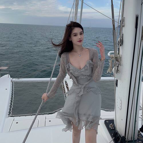 2折nicky 灰色花边短款针织小开衫外套女2026春秋新款设计感小众