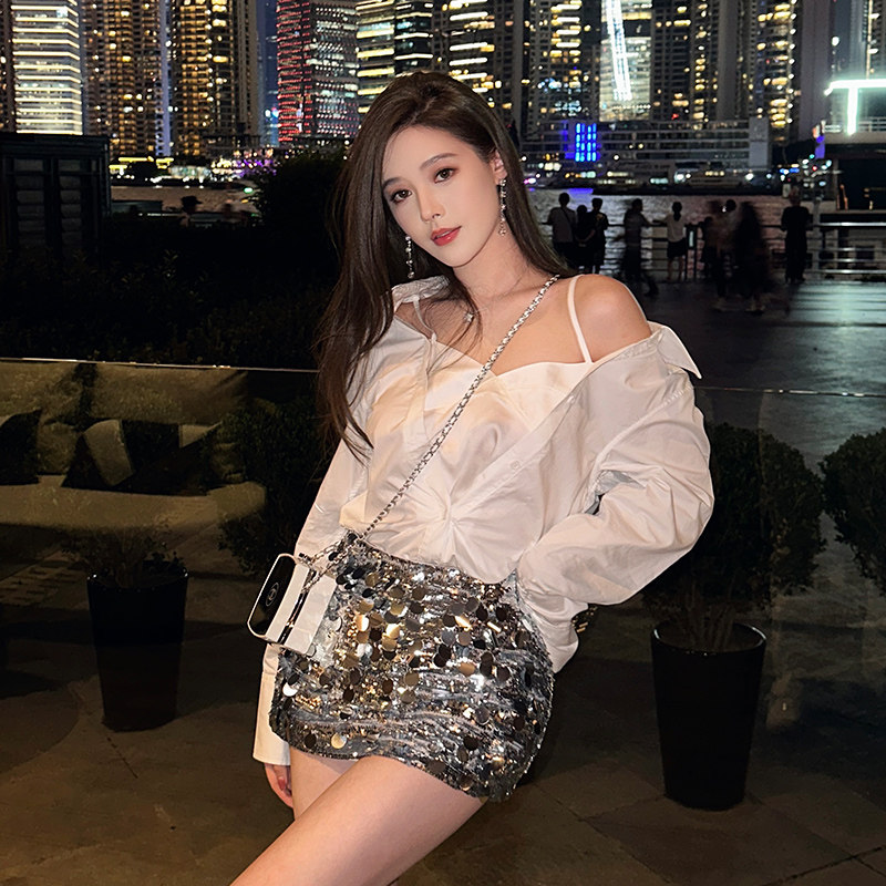 氛围感亮片纯欲衬衣纯欲风包臀裙