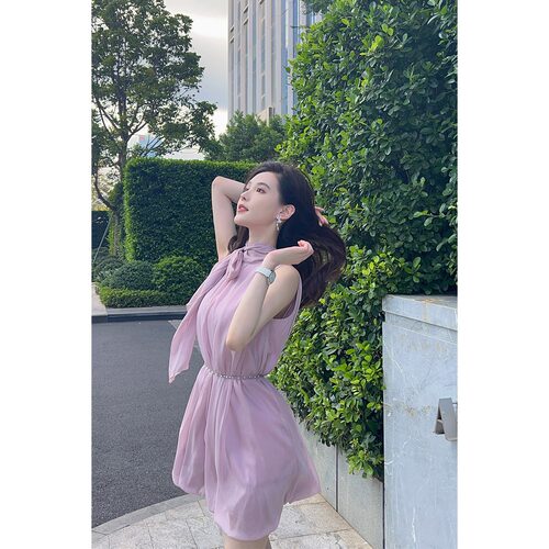 香芋紫甜美系带连衣裙夏季仙女裙