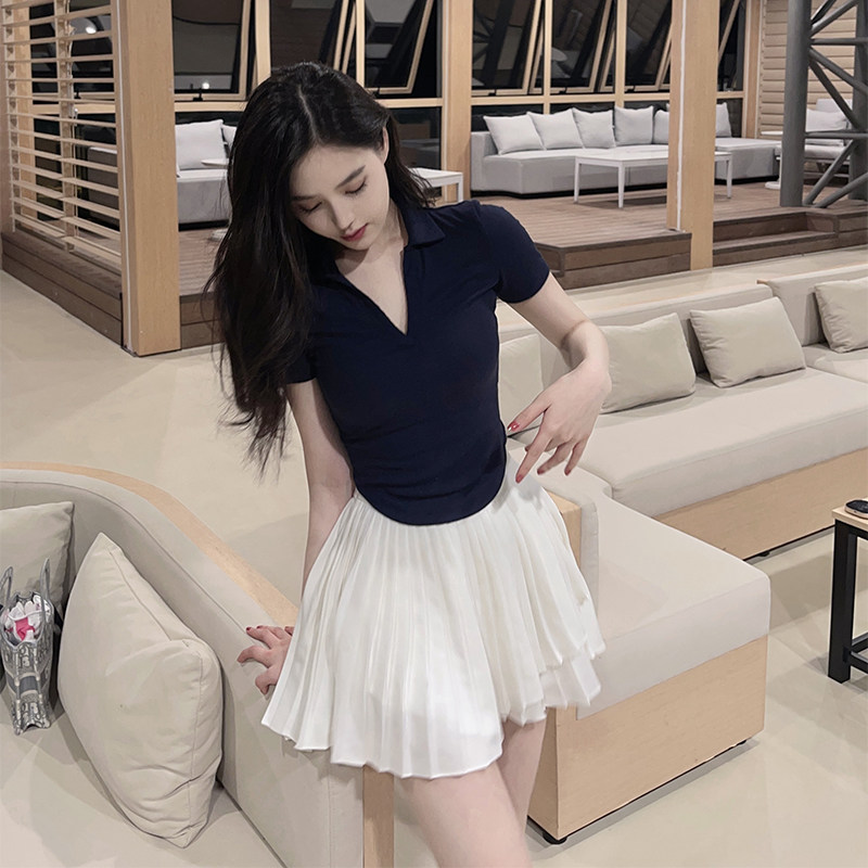 NICKY COLLEGE 스타일 폴로 칼라 여성용 반팔 티셔츠 2024 NEW TOP PURE COTTON INS TRENDY DESIGN NICHE
