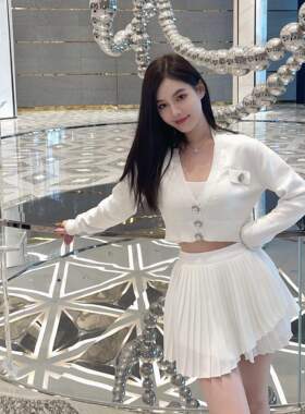 3折 一眼心动白富美风 钻扣要求针织毛衣白色开衫粉色外套春秋季